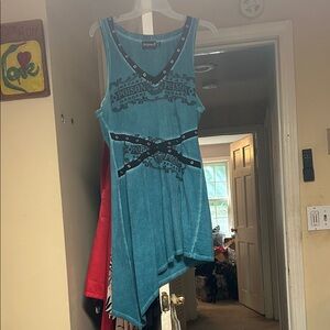 Sourpuss Teal Tank minidress with Unique Design